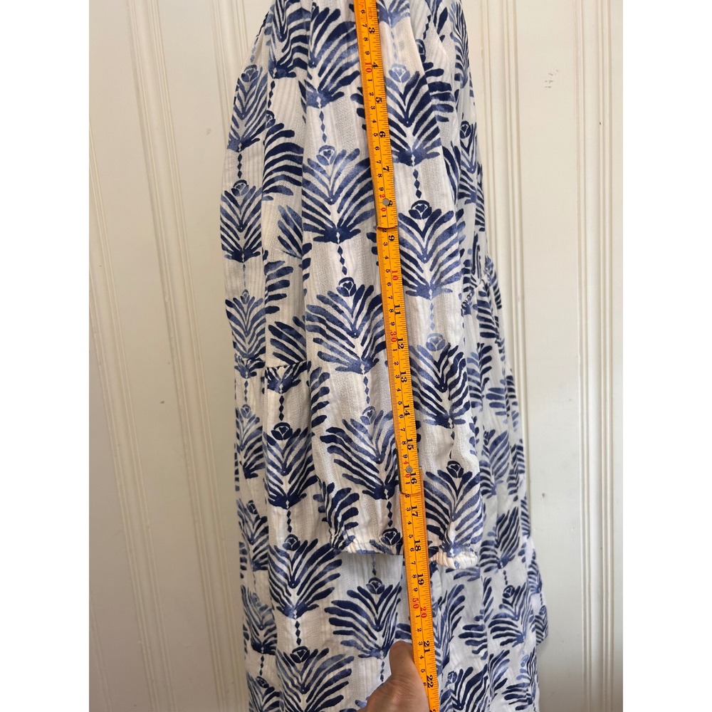 J. Jill Blue White Cotton Dress XL Coastal Boho Vaca Resort Tropical Split Neck - Picture 10 of 11